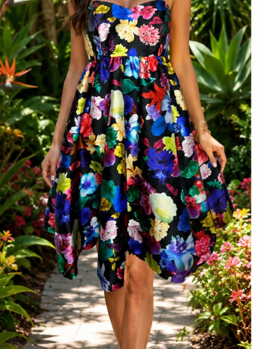 Theia Dress Floral Strapless Colorful luxury full skirt Sz 2 Pockets $295